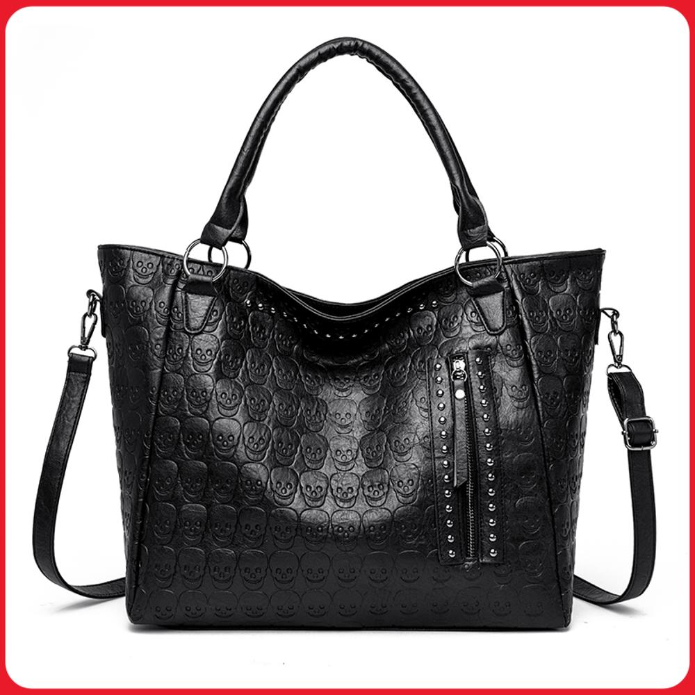 Women'S Tote Bags For Work - Sac bandoulière Punk Skull en cuir